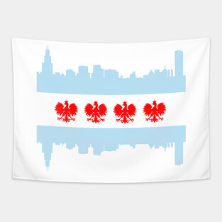 Chicago Polish American Flag Skyline Polska Poland Tapestry