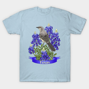 Texas State Mockingbird and Bluebonnet Flower T-Shirt