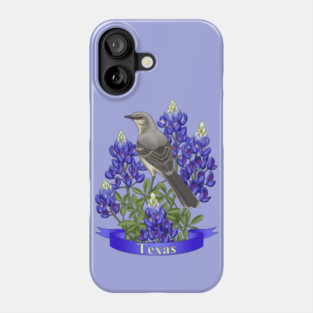 Texas State Mockingbird and Bluebonnet Flower Phone Case