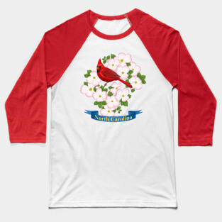 North Carolina State Cardinal Bird & Dogwood Flower Baseball T-Shirt