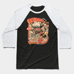 Retro Soundzilla Black - A Monstrous Vinyl Record Player Baseball T-Shirt