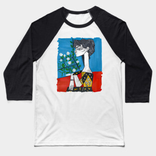 Modern Cubist Woman Portrait Illustration Baseball T-Shirt