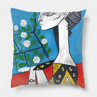 Modern Cubist Woman Portrait Illustration Pillow