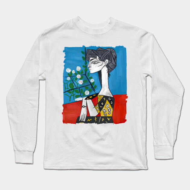 Modern Cubist Woman Portrait Illustration Long Sleeve T-Shirt by denizko