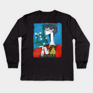 Modern Cubist Woman Portrait Illustration Kids Long Sleeve T-Shirt