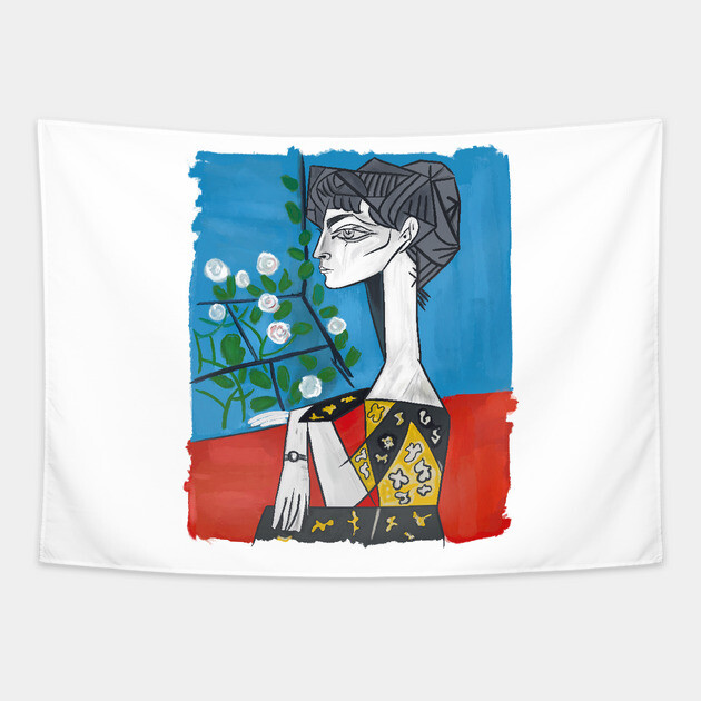 Modern Cubist Woman Portrait Illustration Tapestry by denizko