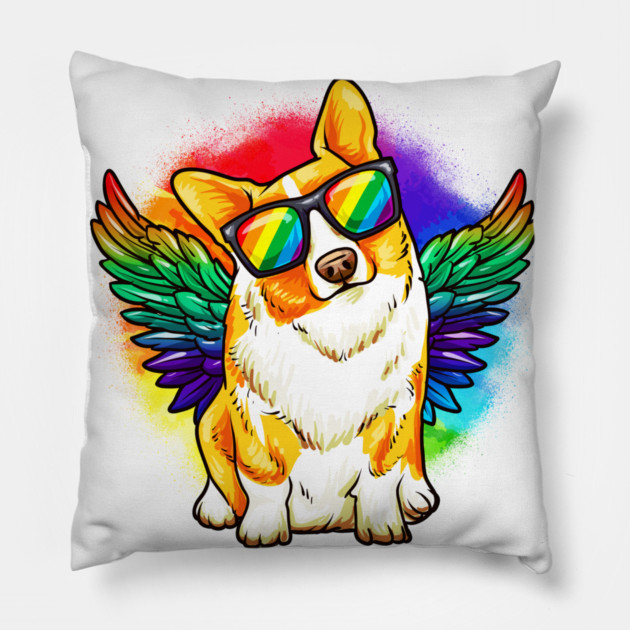 Funny Corgi Dog Rainbow Pride Pillow by creative