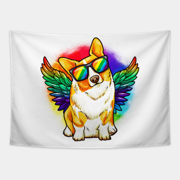 Funny Corgi Dog Rainbow Pride Tapestry by creative