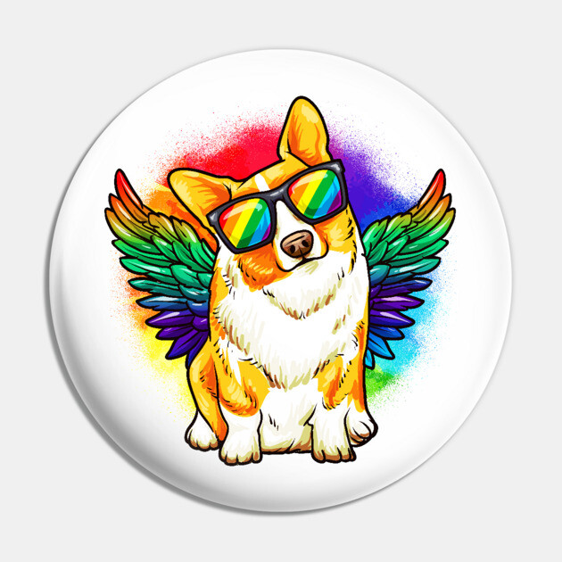Funny Corgi Dog Rainbow Pride Pin by creative