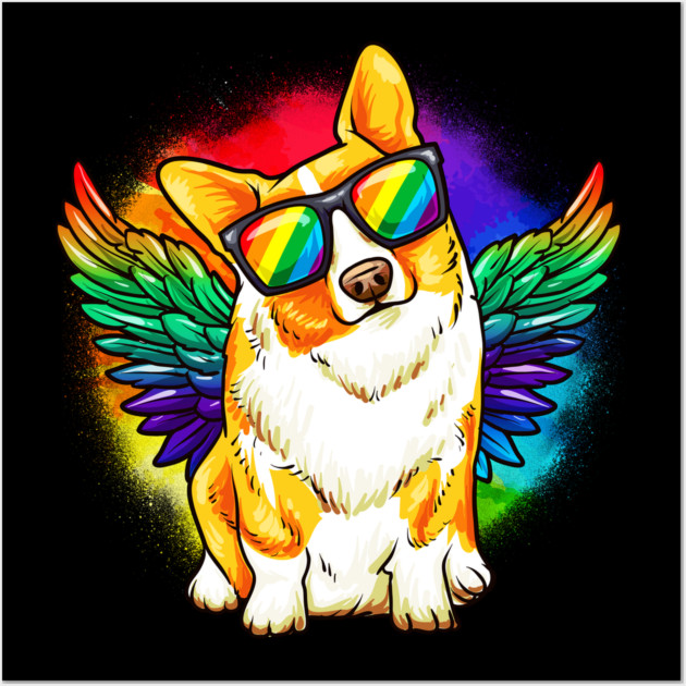 Funny Corgi Dog Rainbow Pride Wall Art by creative