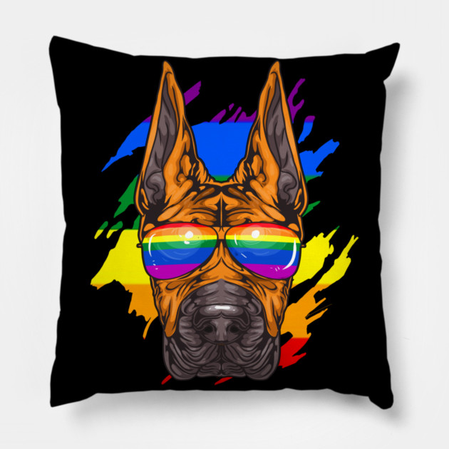 Funny Great Dane Dog Rainbow Pride Pillow by creative