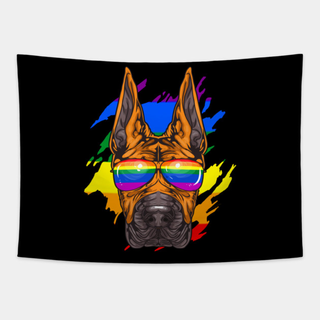 Funny Great Dane Dog Rainbow Pride Tapestry by creative