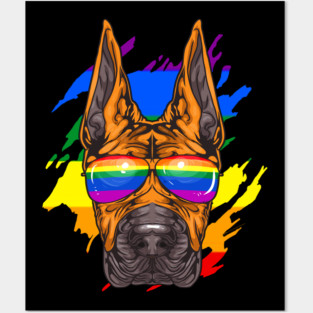 Funny Great Dane Dog Rainbow Pride Posters and Art