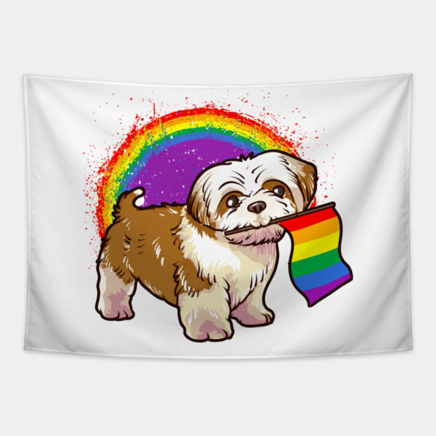 Funny Shih Tzu Dog Rainbow Pride Tapestry by creative