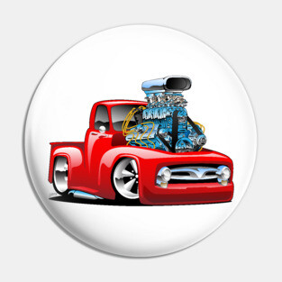 American Classic Hot Rod Pickup Truck Cartoon Pin