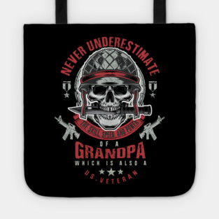 Grandpa Veteran Never Underestimate a Veteran Grandpa Father’s Day Gift Tote
