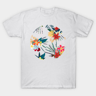 Frangipani, lily palm leaves tropical vibrant summer flower T-Shirt