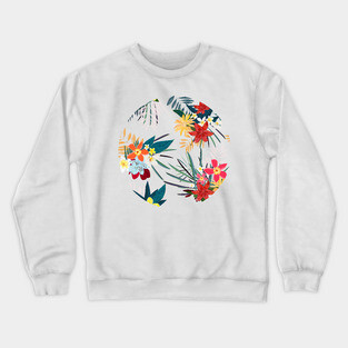 Frangipani, lily palm leaves tropical vibrant summer flower Crewneck Sweatshirt