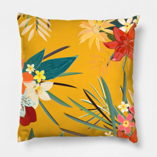 Frangipani, lily palm leaves tropical vibrant summer flower Pillow