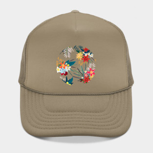 Frangipani, lily palm leaves tropical vibrant summer flower Hat