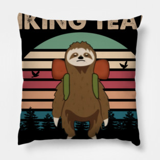 Retro Sunset Sloth Hiking Team We Will Get There When We Get There Pillow