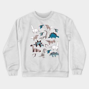 Origami dino friends // print // blue white and beige dinosaurs Crewneck Sweatshirt