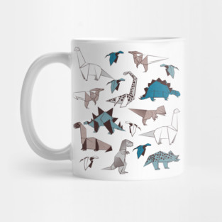 Origami dino friends // print // blue white and beige dinosaurs Mug