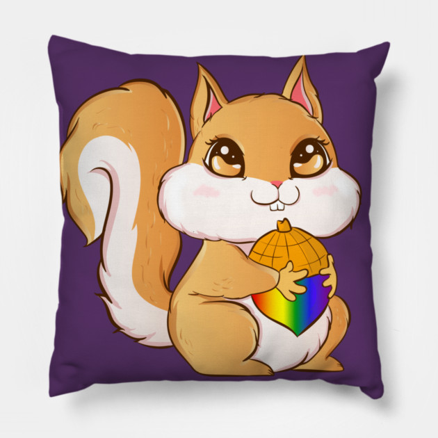 Gay Pride Kawaii Squirrel with Rainbow Nut Funny Gift Pillow by creative