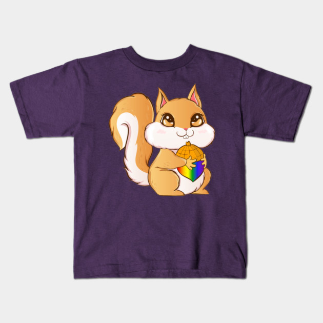 Gay Pride Kawaii Squirrel with Rainbow Nut Funny Gift Kids T-Shirt by creative