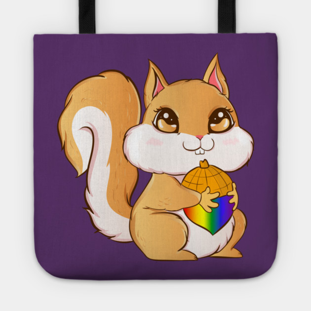 Gay Pride Kawaii Squirrel with Rainbow Nut Funny Gift Tote by creative
