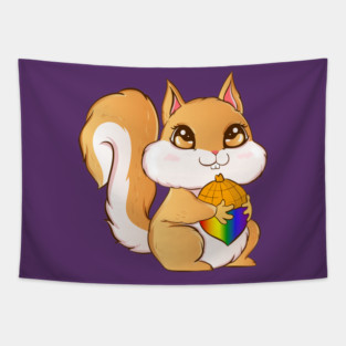 Gay Pride Kawaii Squirrel with Rainbow Nut Funny Gift Tapestry