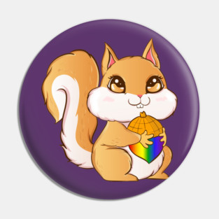 Gay Pride Kawaii Squirrel with Rainbow Nut Funny Gift Pin