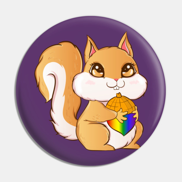 Gay Pride Kawaii Squirrel with Rainbow Nut Funny Gift Pin by creative