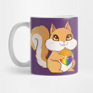 Gay Pride Kawaii Squirrel with Rainbow Nut Funny Gift Mug