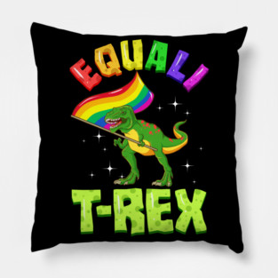 Equali T-Rex Dinosaur with Rainbow Pride Flag Pillow