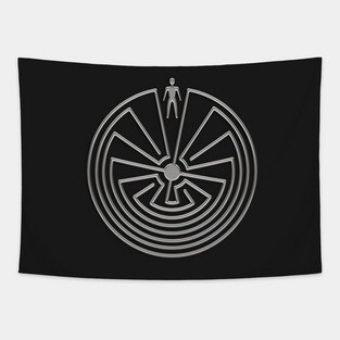 MAN IN THE MAZE - metal SILVER style Symbol Tapestry