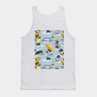 Ready For a Rainy Walk // pattern // pastel blue background dachshunds dogs with yellow and transparent rain coats Tank Top