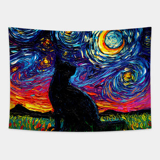 Black Cat Night Tapestry