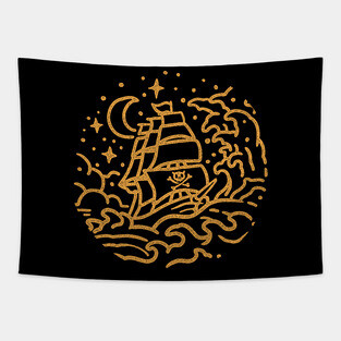 night pirate ship, pirate, pirate ships, pirate flag, pirate ships, pirate flag, pirate flags Tapestry