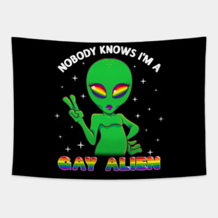 Gay Alien Rainbow Pride Funny Gift Tapestry