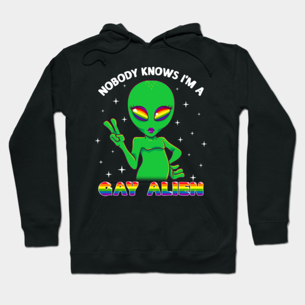 Gay Alien Rainbow Pride Funny Gift Hoodie by creative