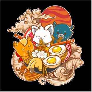 Kawaii Cats Ramen Noodles Funny Japanese Anime And Neko Fan Posters and Art