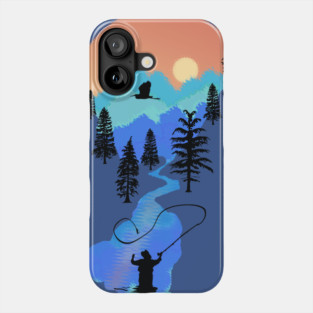 Fly Fishing Mountain Sunset by TeeCreations Phone Case