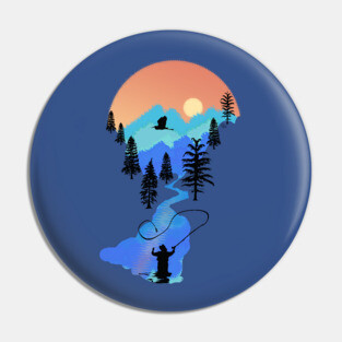 Fly Fishing Mountain Sunset by TeeCreations Pin