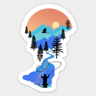 Fly Fishing Mountain Sunset by TeeCreations Sticker
