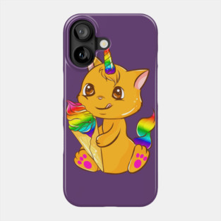 Rainbow Pride Caticorn Kawaii Anime with Ice cream Phone Case