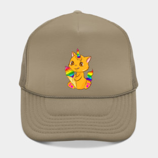 Rainbow Pride Caticorn Kawaii Anime with Ice cream Hat