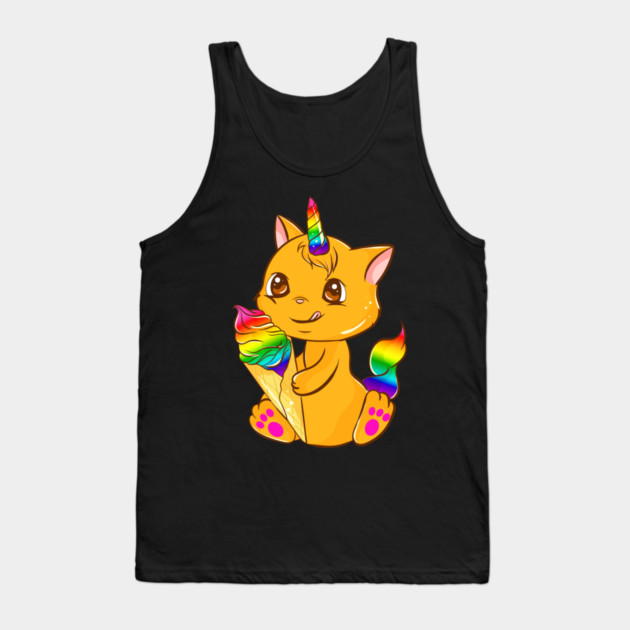 Rainbow Pride Caticorn Kawaii Anime with Ice cream Tank Top by creative
