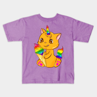 Rainbow Pride Caticorn Kawaii Anime with Ice cream Kids T-Shirt