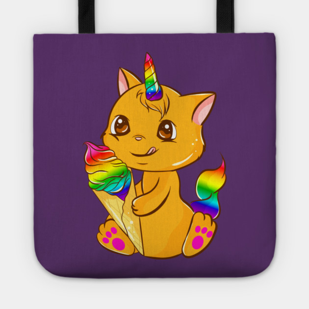 Rainbow Pride Caticorn Kawaii Anime with Ice cream Tote by creative
